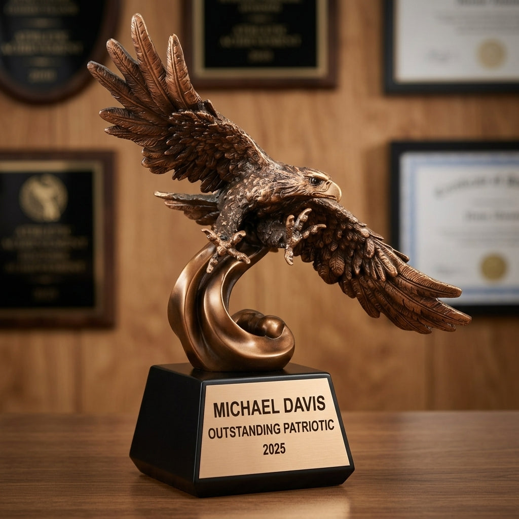 Patriotic Award Trophy | Personalized Eagle | Custom Engraved | American Pride | Military Gift | Retirement Award - View 3