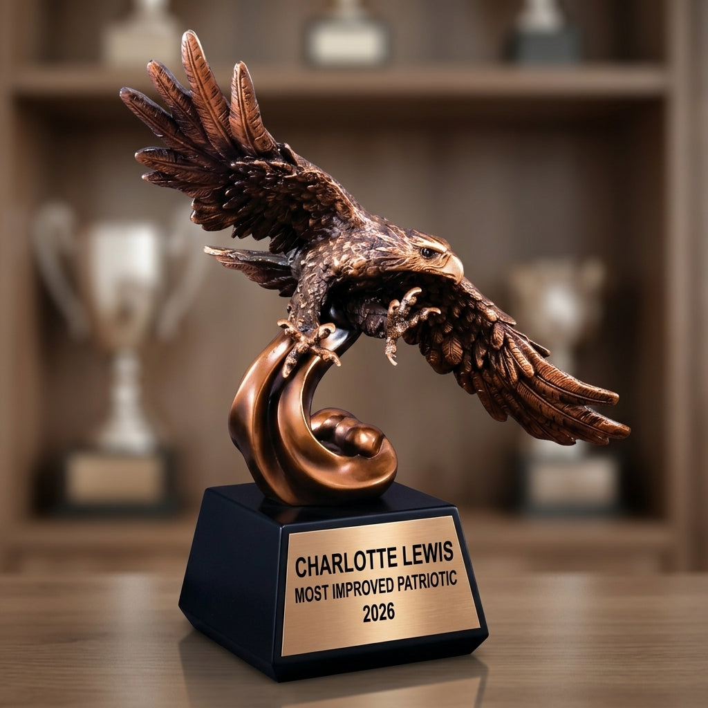 Patriotic Award Trophy | Personalized Eagle | Custom Engraved | American Pride | Military Gift | Retirement Award - View 4
