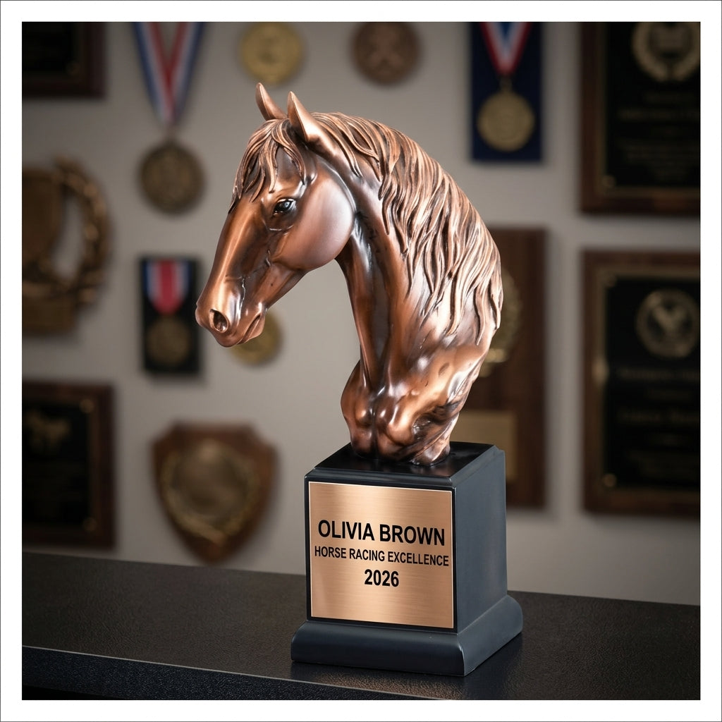 Horse Racing Trophy Award | Personalized Gift | Custom Engraved | Horse Head Trophy | Equestrian Award | Horse Lover Gift - View 3