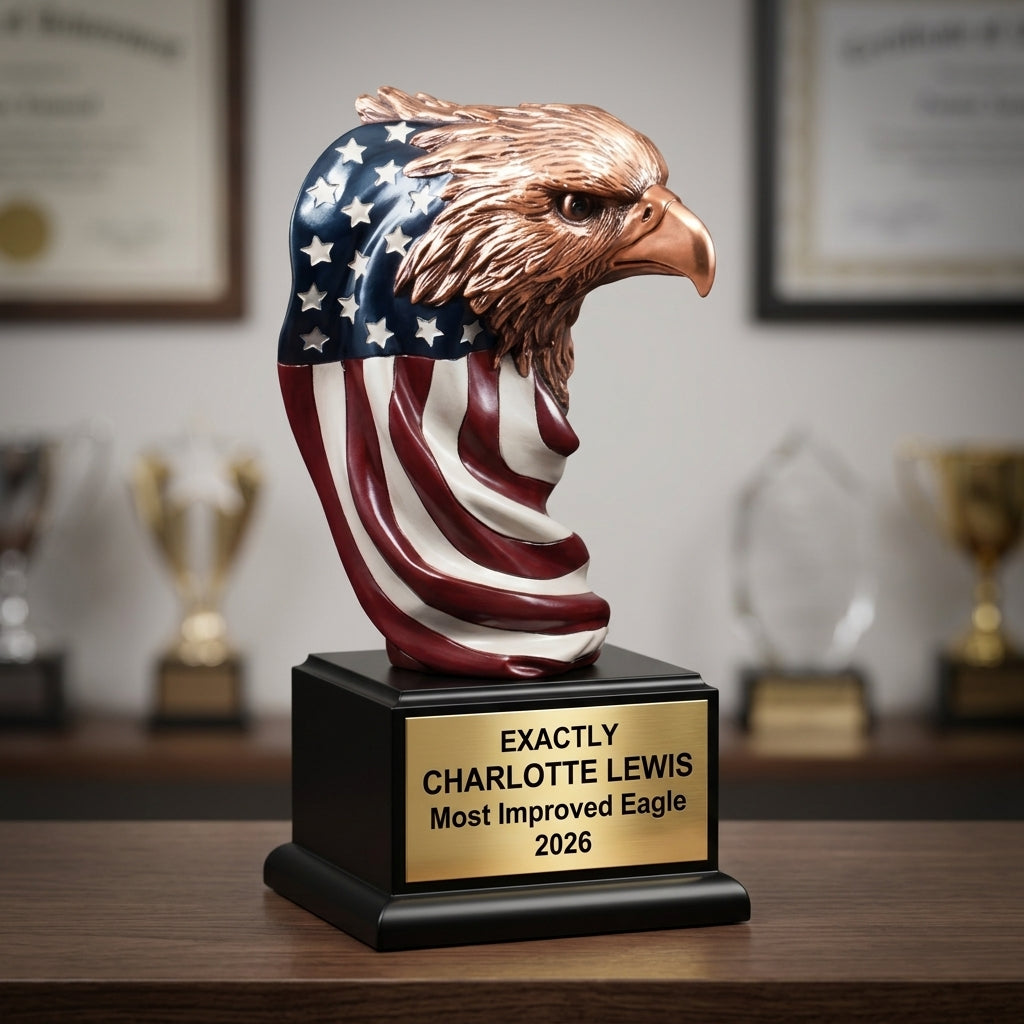 Personalized | Patriotic Award | Custom Engraved | Eagle Trophy | American Flag | Engraved Gift | Military Veteran | Retirement Award - View 3