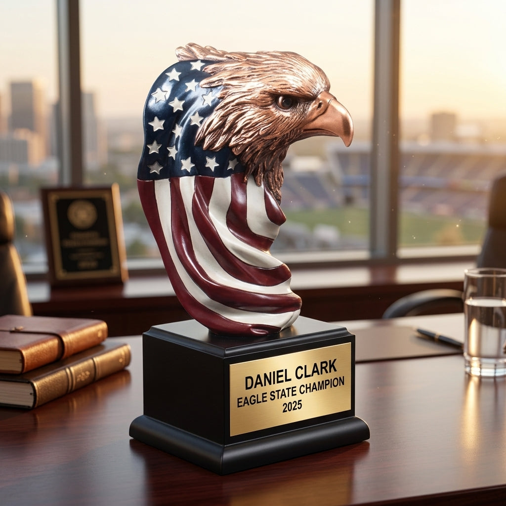 Personalized | Patriotic Award | Custom Engraved | Eagle Trophy | American Flag | Engraved Gift | Military Veteran | Retirement Award - View 5