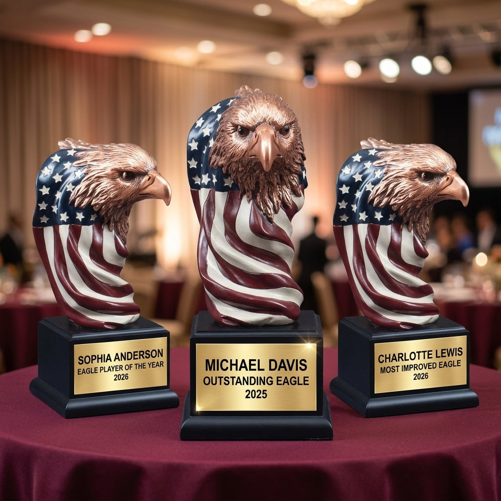 Personalized | Patriotic Award | Custom Engraved | Eagle Trophy | American Flag | Engraved Gift | Military Veteran | Retirement Award - View 6