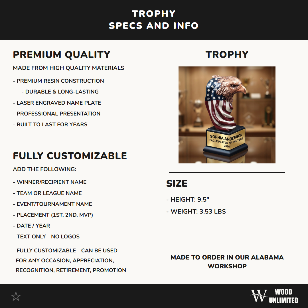 Personalized | Patriotic Award | Custom Engraved | Eagle Trophy | American Flag | Engraved Gift | Military Veteran | Retirement Award