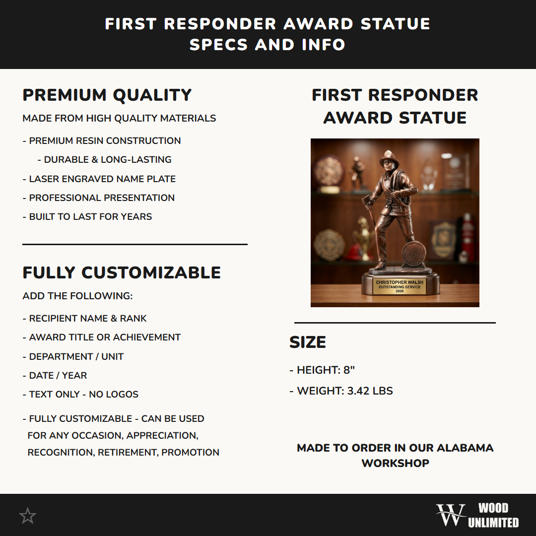 Personalized First Responder Award Trophy - Custom Laser Engraved Recognition Gift