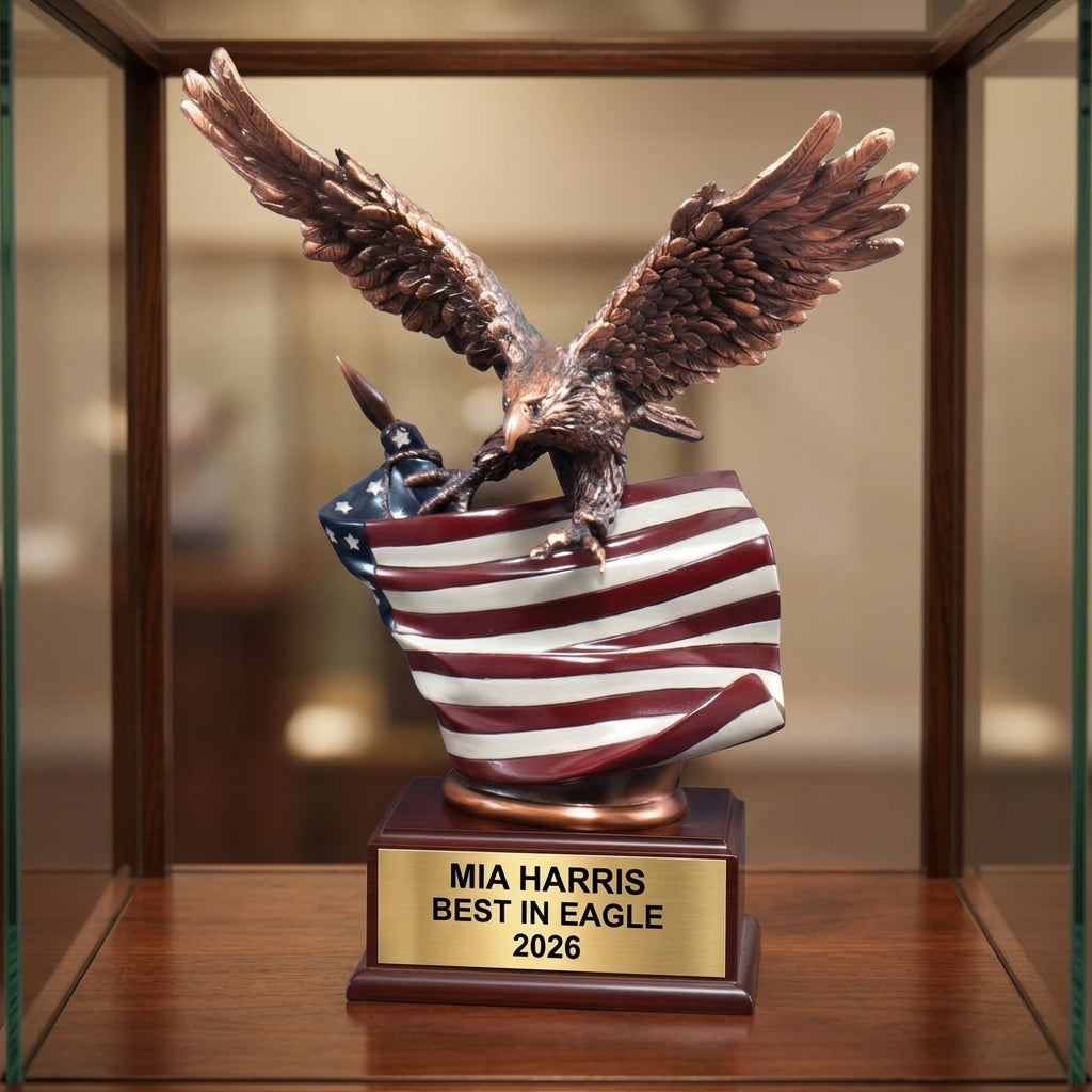 Personalized | Patriotic Award | Custom Engraved | Military Award | Veteran Gift | Eagle Trophy | American Flag | Engraved Gift - View 1