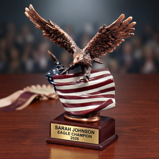 Personalized | Patriotic Award | Custom Engraved | Military Award | Veteran Gift | Eagle Trophy | American Flag | Engraved Gift - View 2