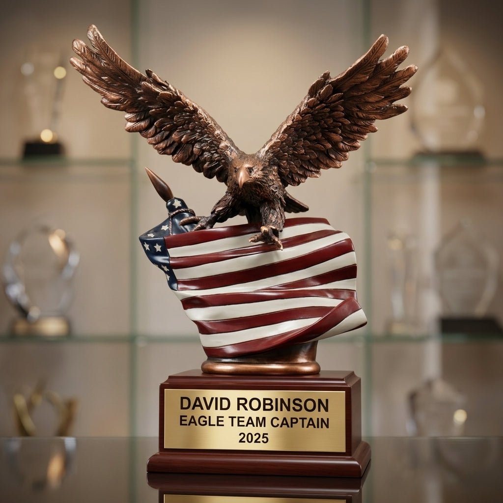 Personalized | Patriotic Award | Custom Engraved | Military Award | Veteran Gift | Eagle Trophy | American Flag | Engraved Gift - View 4
