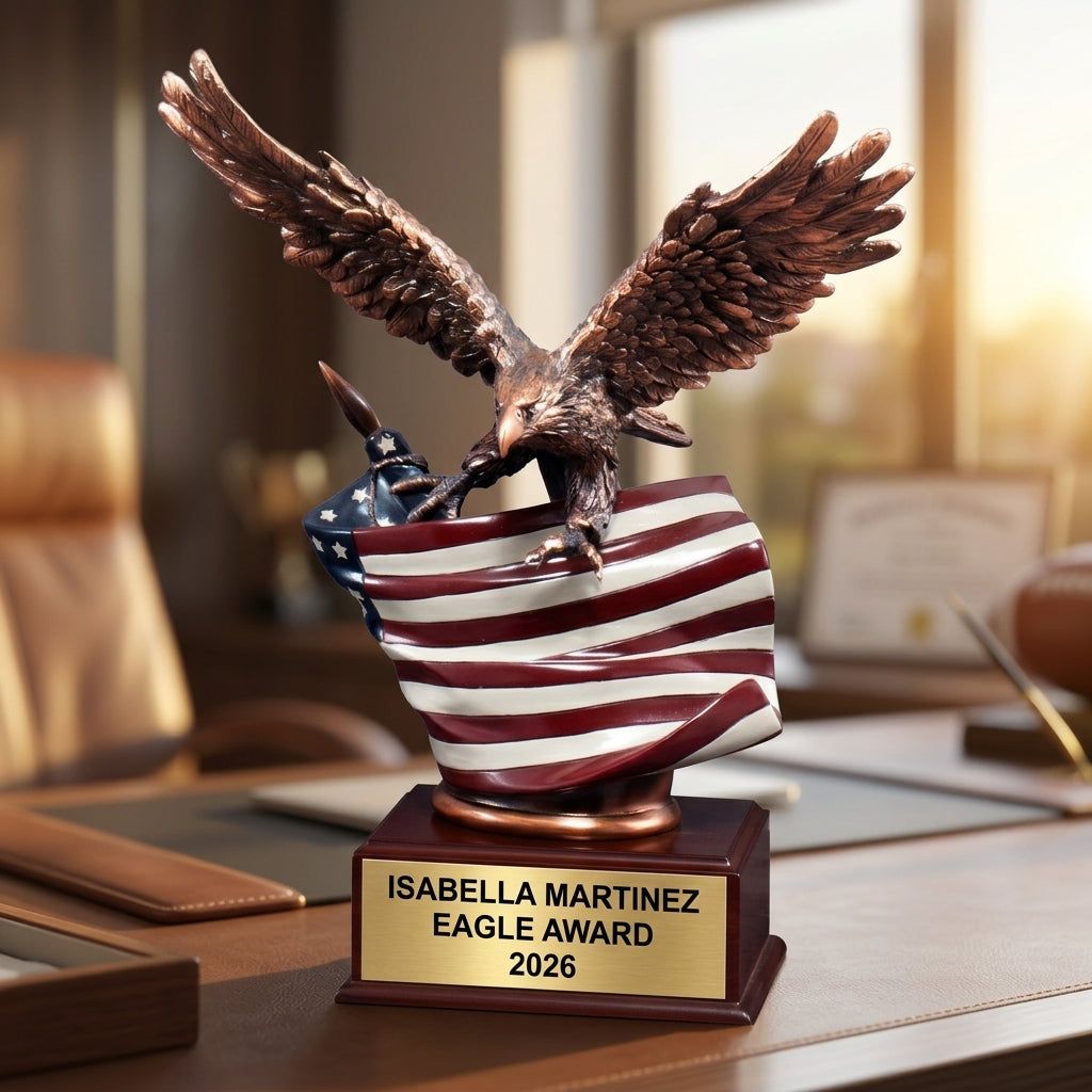 Personalized | Patriotic Award | Custom Engraved | Military Award | Veteran Gift | Eagle Trophy | American Flag | Engraved Gift - View 5