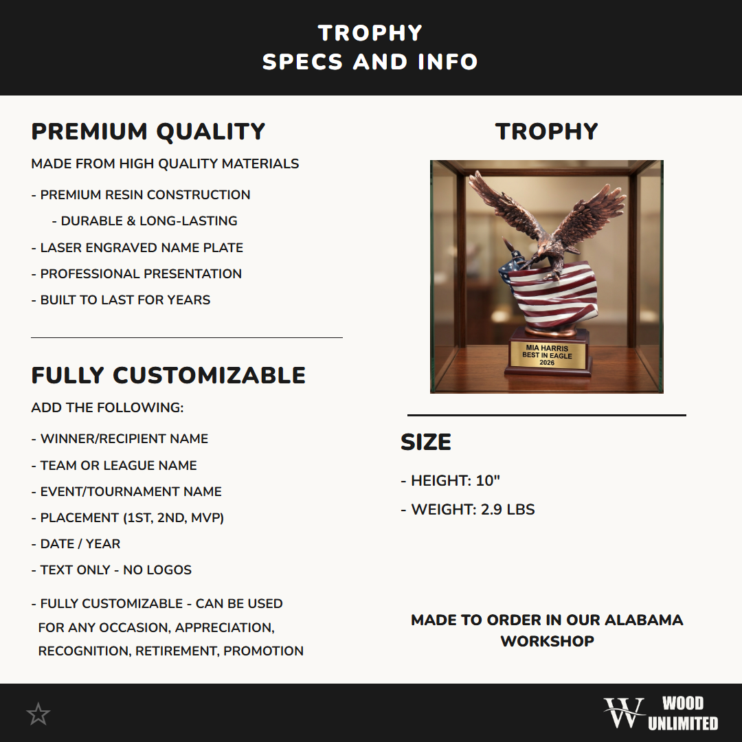 Personalized | Patriotic Award | Custom Engraved | Military Award | Veteran Gift | Eagle Trophy | American Flag | Engraved Gift