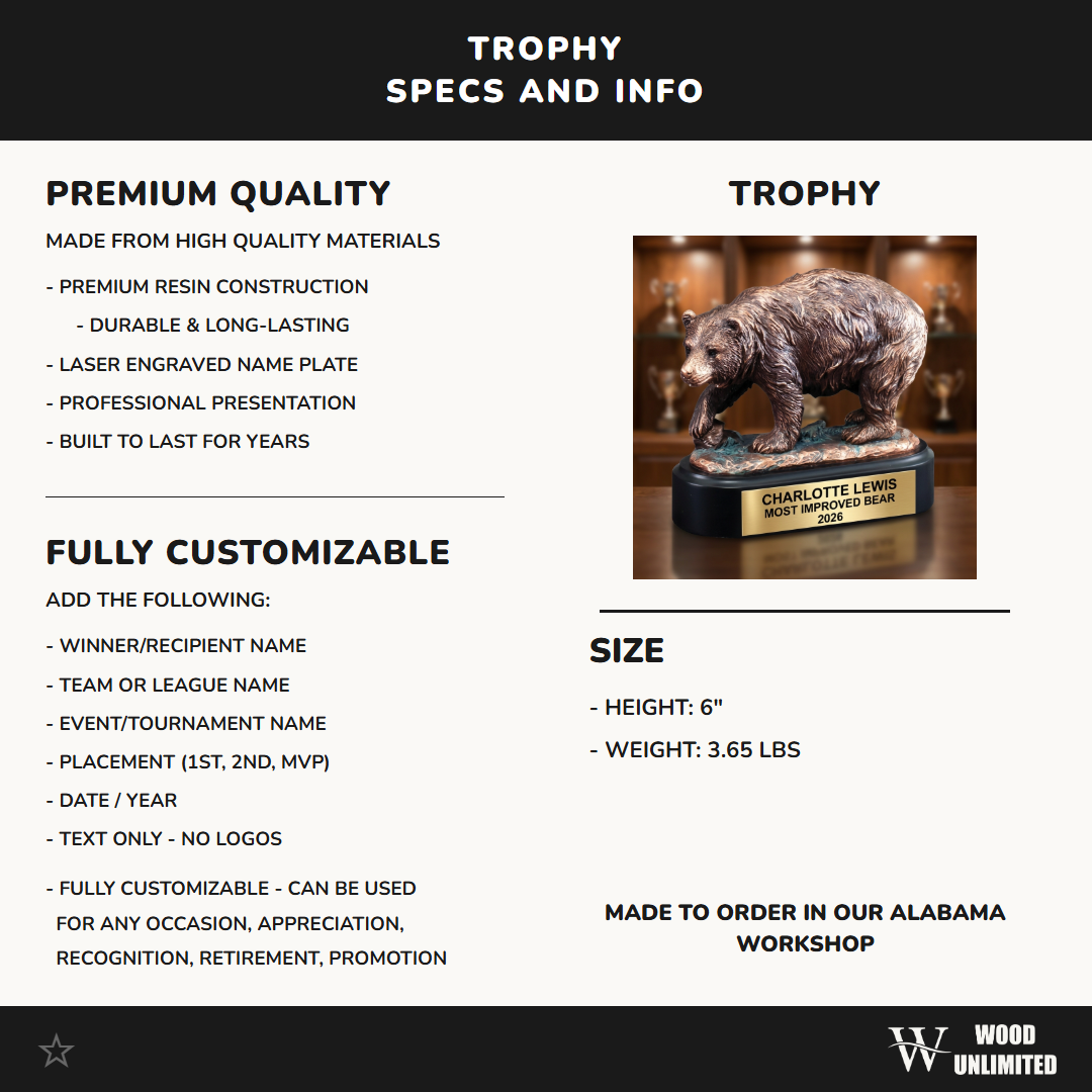 Personalized | Bear Award | Custom Engraved | Bear Trophy | Engraved Award | Custom Bear | Wildlife Trophy | Personalized Gift