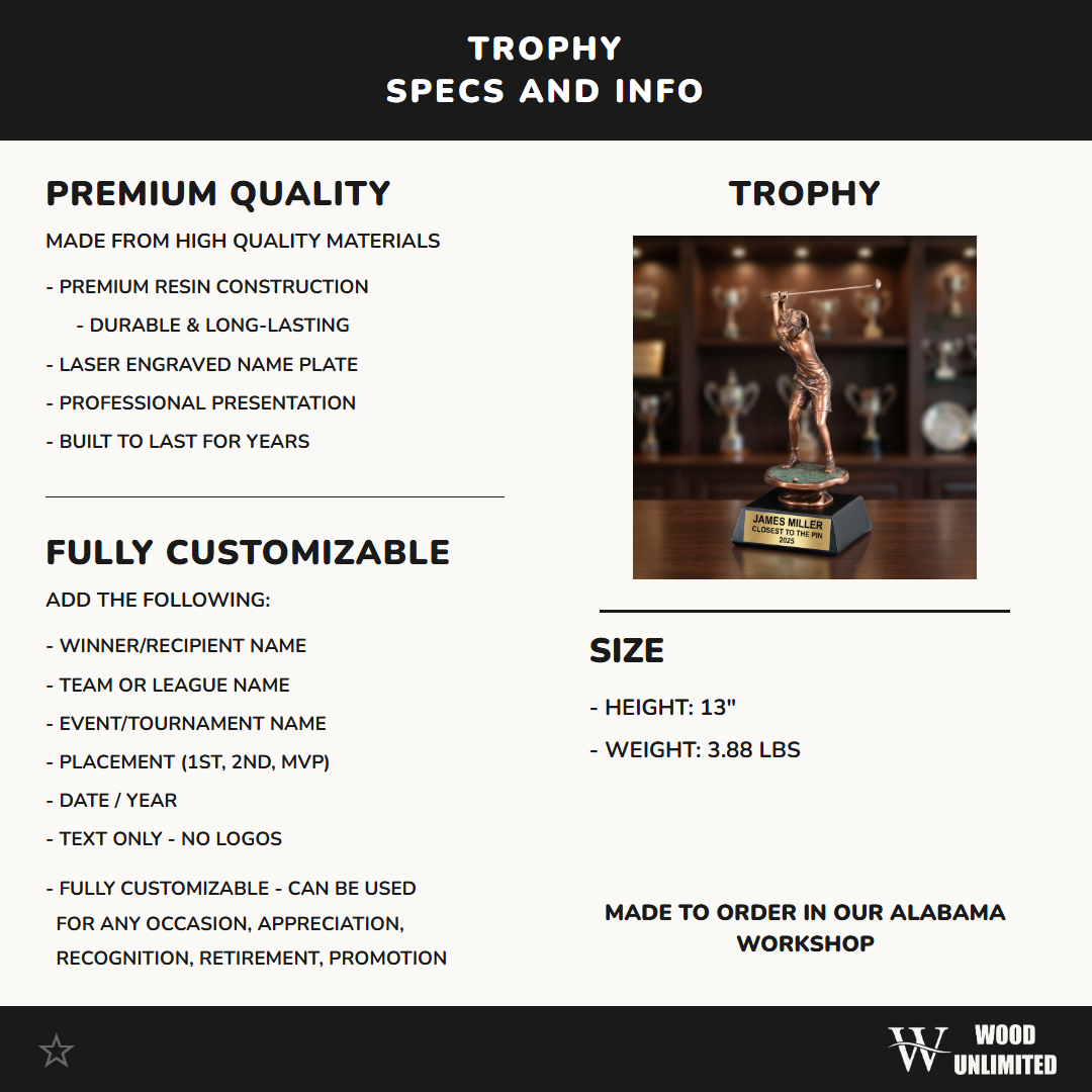 Personalized | Golf Award | Custom Engraved | Golf Trophy | Female Golfer | Personalized Award | Tournament Prize | Women's Golf