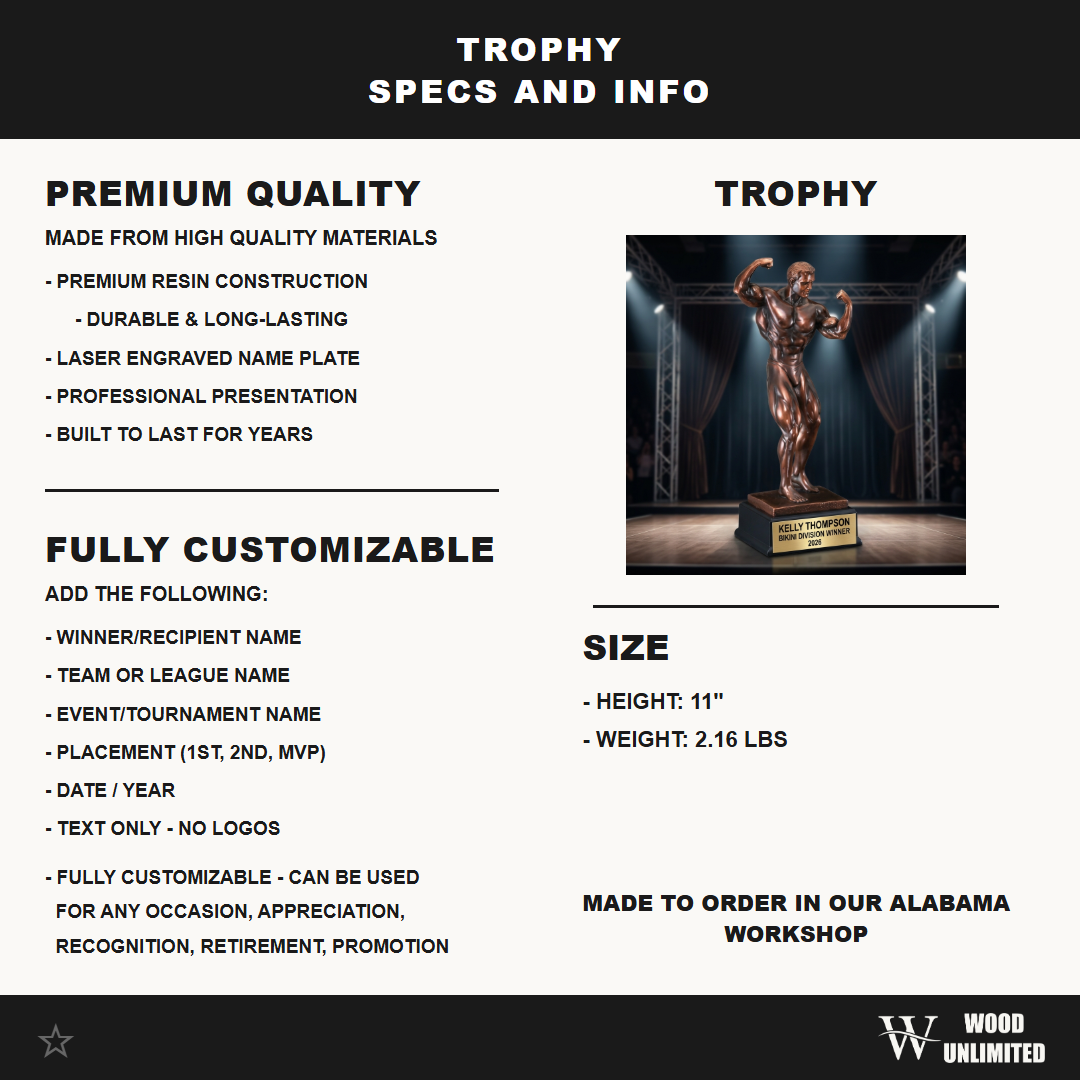 Personalized | Bodybuilding Award | Custom Engraved | Bodybuilding Trophy | Fitness Award | Engraved Bodybuilder | Custom Trophy