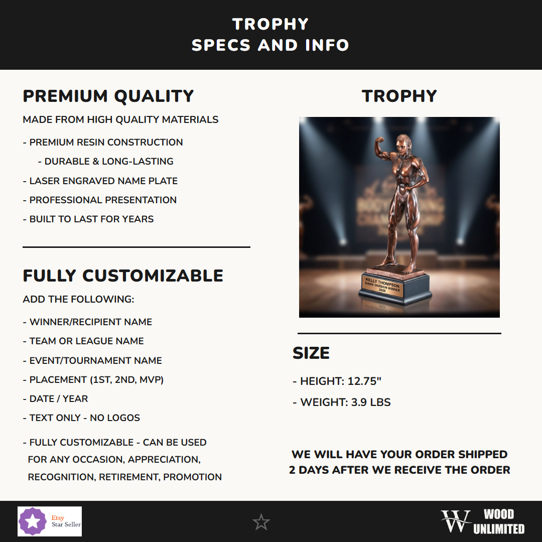 Bodybuilding Victory Resin Trophy 12.75"