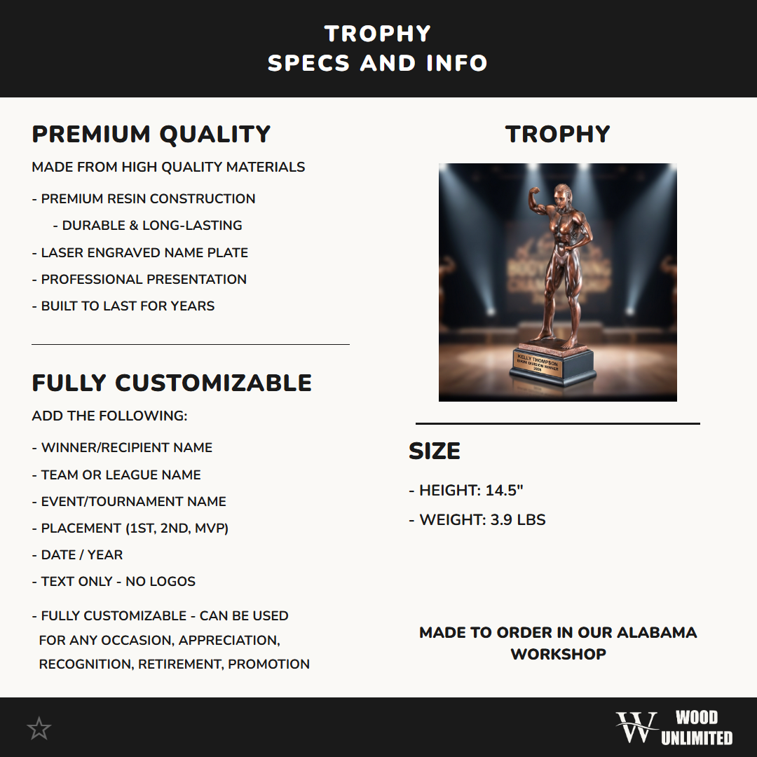 Bodybuilding Award Trophy | Personalized | Custom Engraved | Fitness Competition | Physique Champion | Gift for Bodybuilder