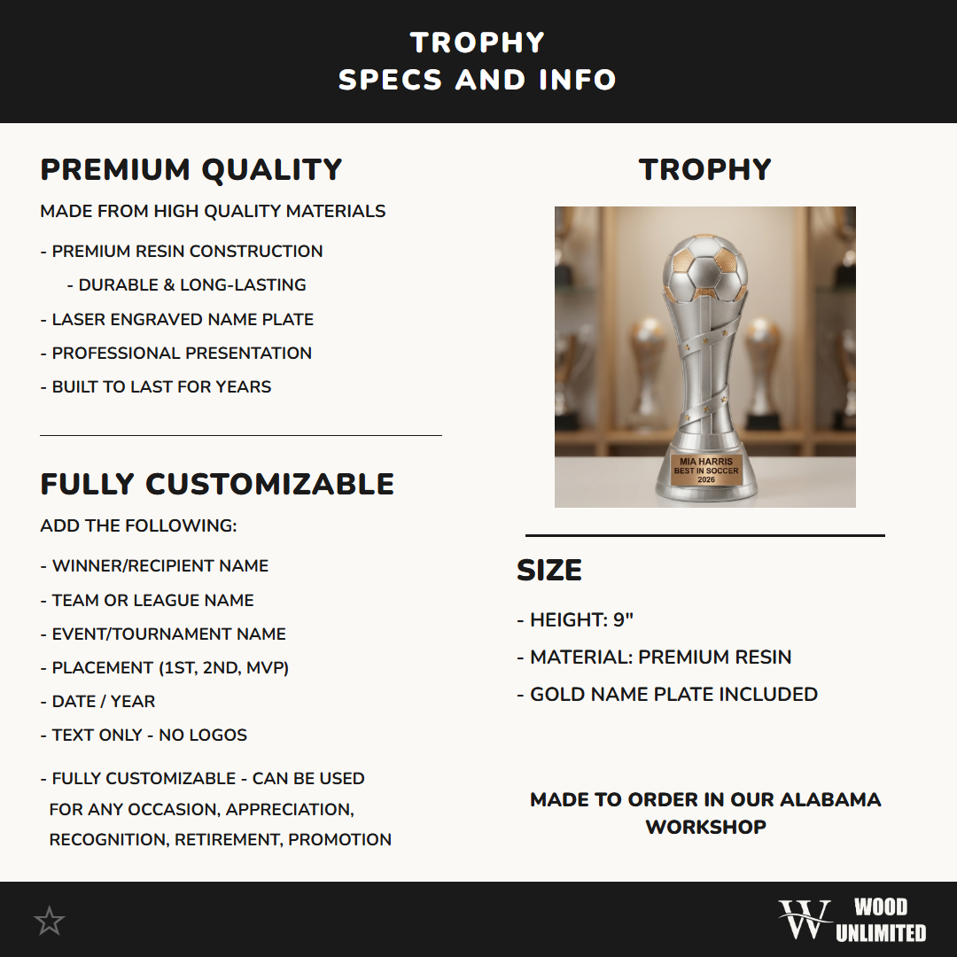 Soccer Trophy Award | Personalized | Custom Engraved | Soccer Gift | Team Award | MVP | Youth Soccer | Tournament Trophy