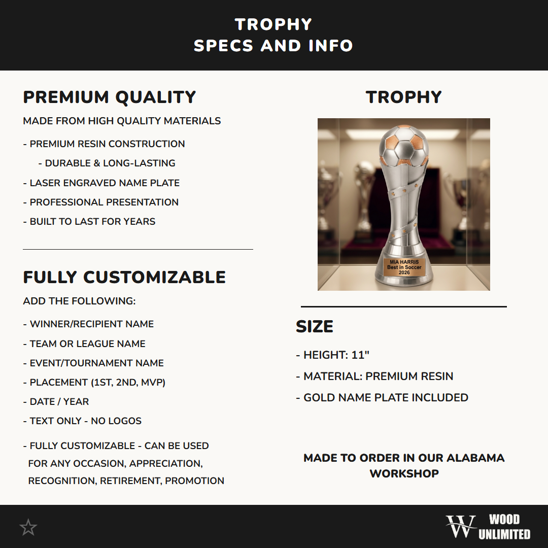 Soccer Trophy Award | Personalized | Custom Engraved | Soccer Gift | MVP Award | Soccer Coach Gift | Team Award | Soccer Tournament