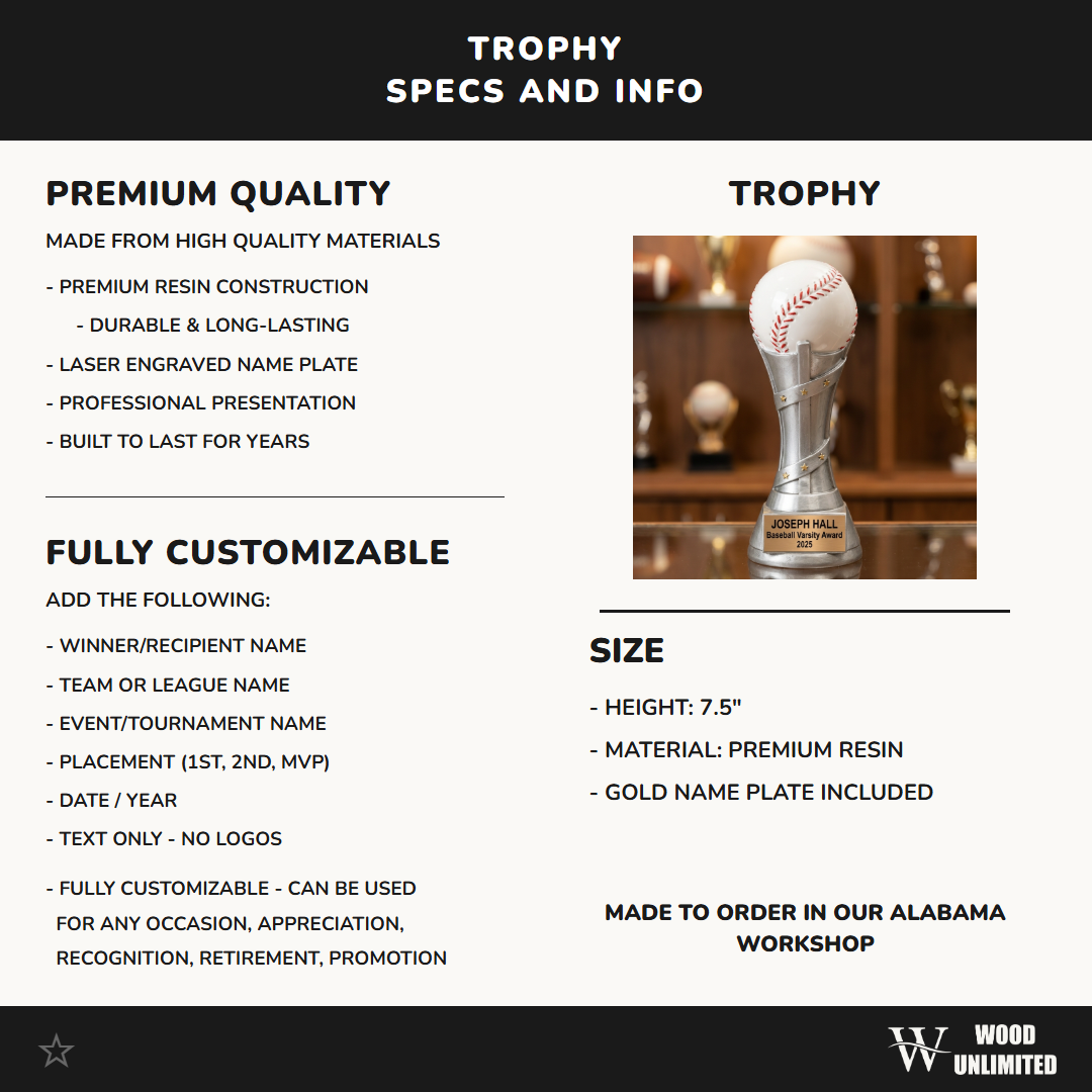 Baseball Award Trophy | Personalized | Custom Engraved | Baseball MVP | Team Award | Youth League Trophy