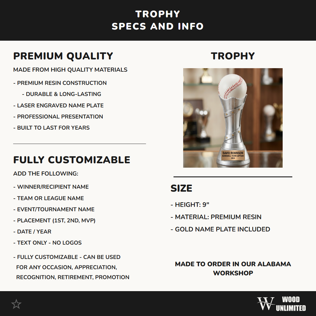 Baseball Trophy Award | Personalized | Custom Engraved | Baseball MVP Award | Team Gift | Baseball Gifts | Engraved Baseball Award