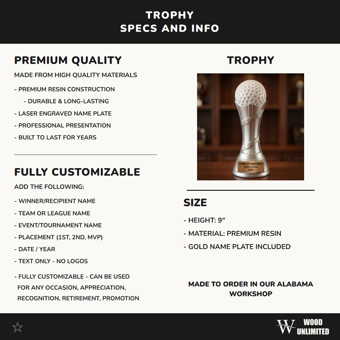 Golf Award Trophy | Personalized | Custom Engraved | Champion | Tournament Gift | Hole in One | Golf Gift | Engraved Trophy