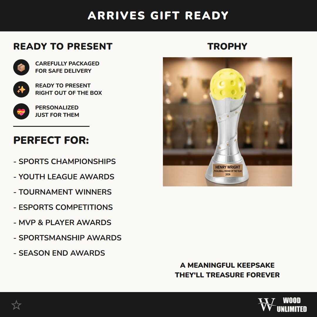 Pickleball Trophy - Personalized Award - Custom Engraved Paddle & Ball - Gift
