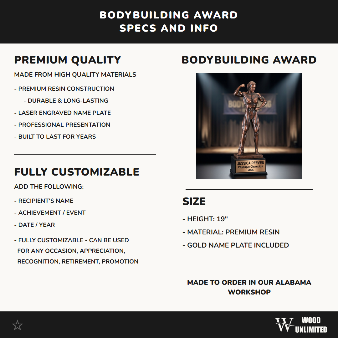 Bodybuilding Award - Personalized Trophy - Custom Engraved Name Plate - Fitness Competition Award