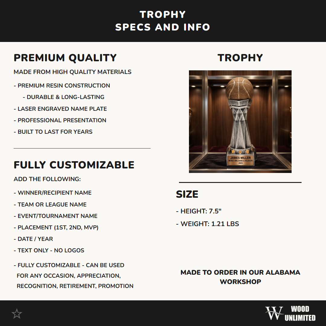 Basketball Award Trophy | Personalized | Custom Engraved Name Plate | Basketball Gift | Sports Award | Team Trophy