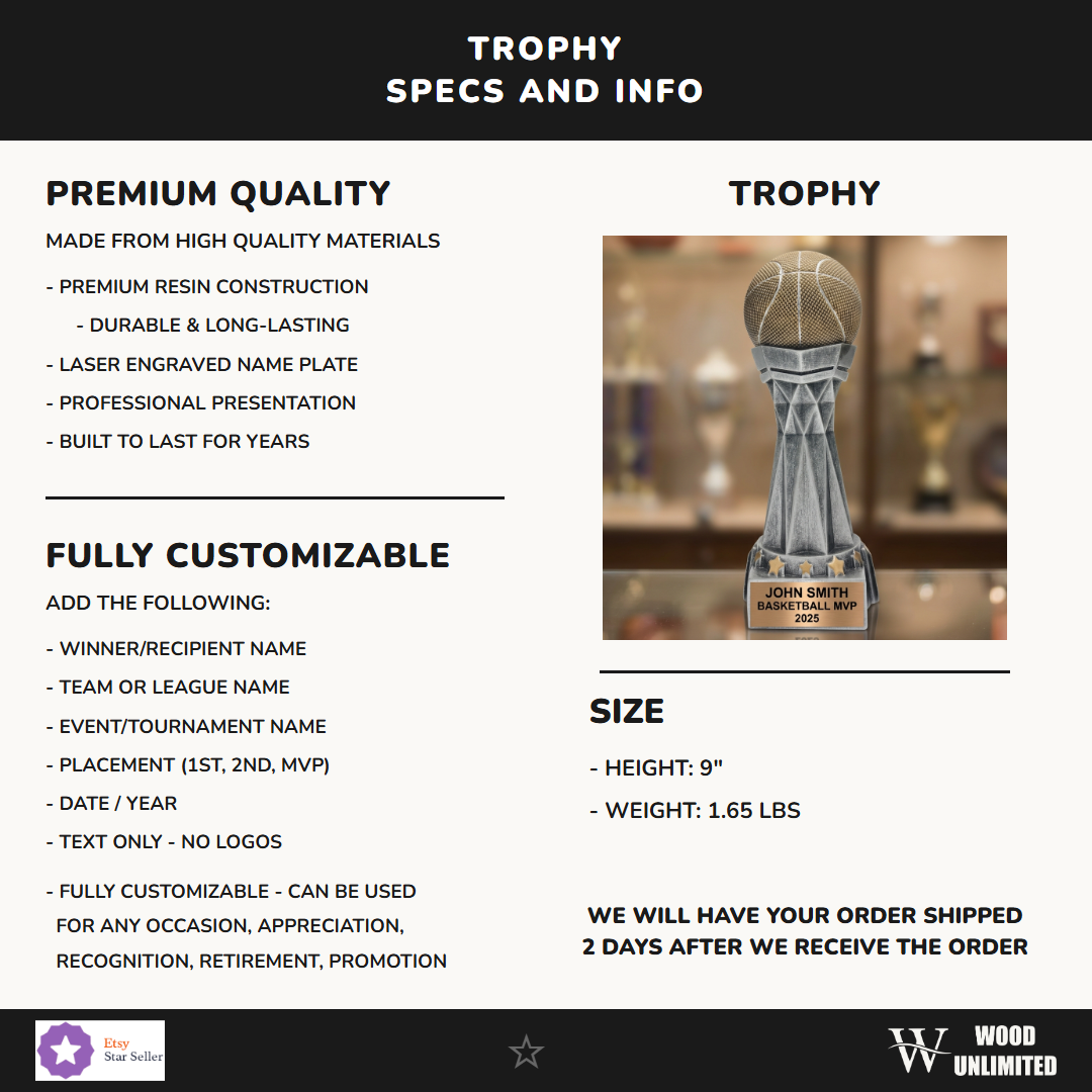 Basketball Victory Resin Trophy 9"