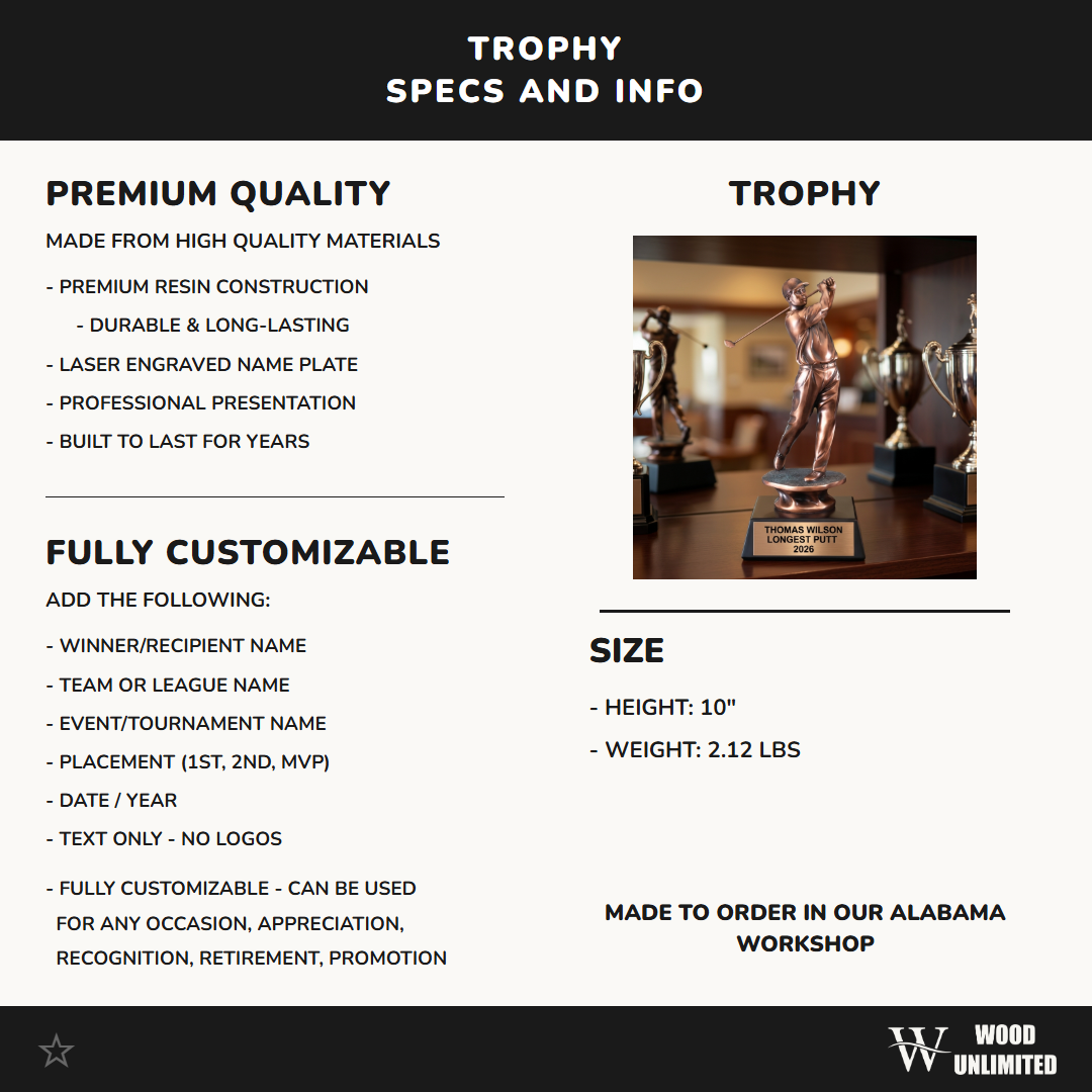 Golf Award Trophy | Personalized | Custom Engraved | Golf Tournament Champion | Golfer Gift | Hole in One Award