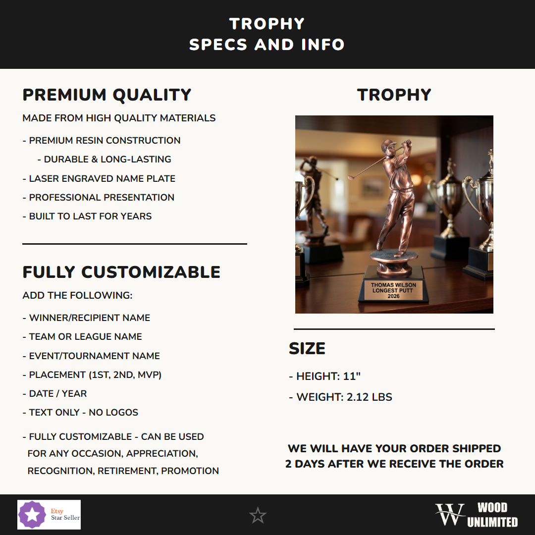 Golf Victory Resin Trophy 11"