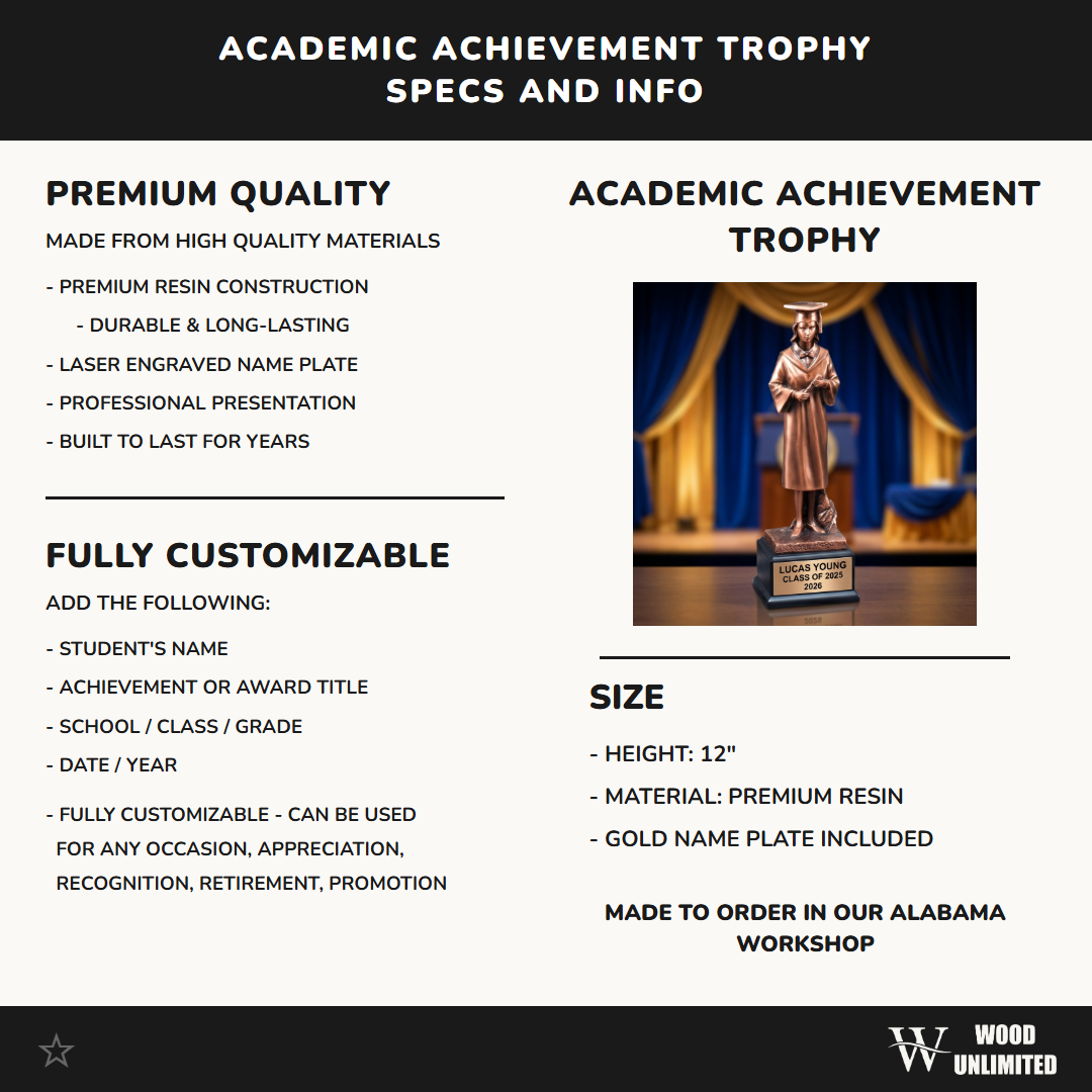 Graduation Award Trophy - Personalized Graduate Figurine - Custom Engraved Name Plate - Academic Gift