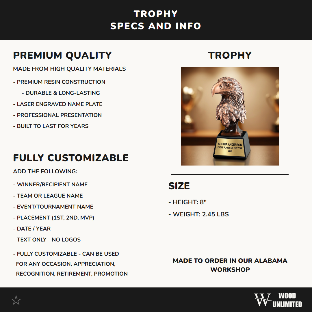 Personalized | Eagle Award | Custom Engraved | Eagle Trophy | Award Recognition | Patriotic Gift | Military Veteran | Corporate Employee