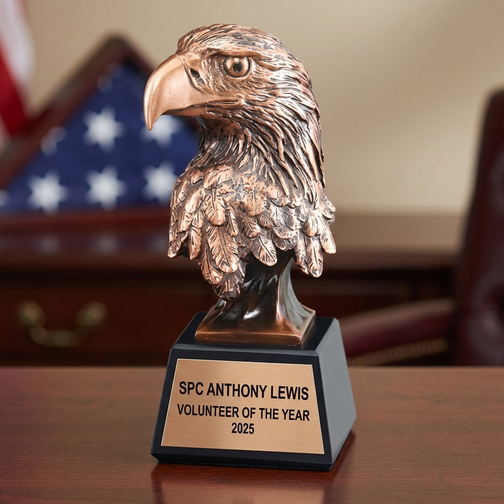 Military Trophy Award | Personalized Gift | Custom Engraved | Retirement | Promotion | Service Award | Veterans Day | 10" Resin - View 1