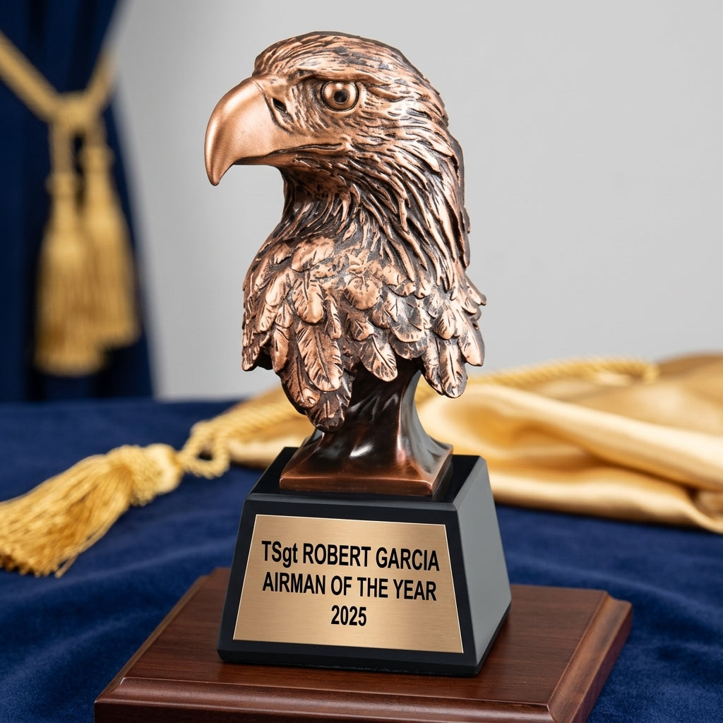 Military Trophy Award | Personalized Gift | Custom Engraved | Retirement | Promotion | Service Award | Veterans Day | 10" Resin - View 2