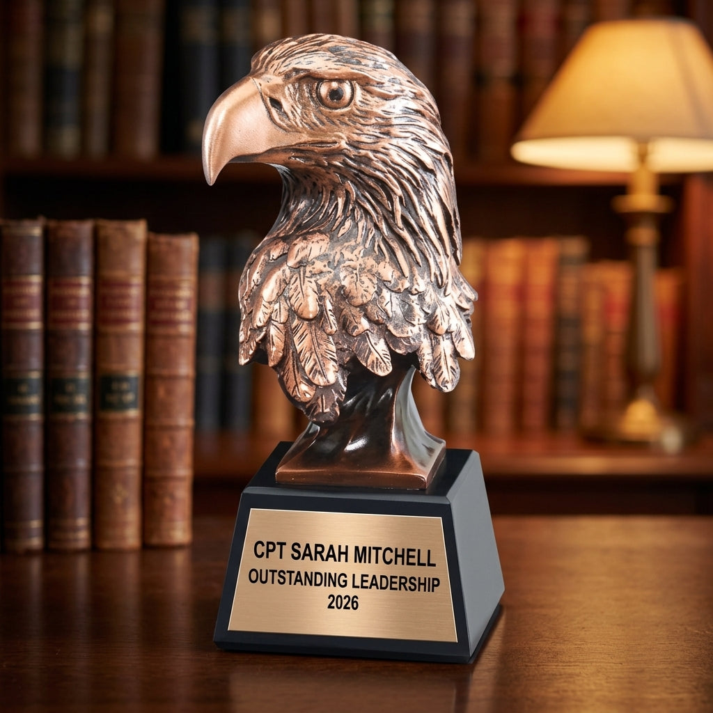 Military Trophy Award | Personalized Gift | Custom Engraved | Retirement | Promotion | Service Award | Veterans Day | 10" Resin - View 3