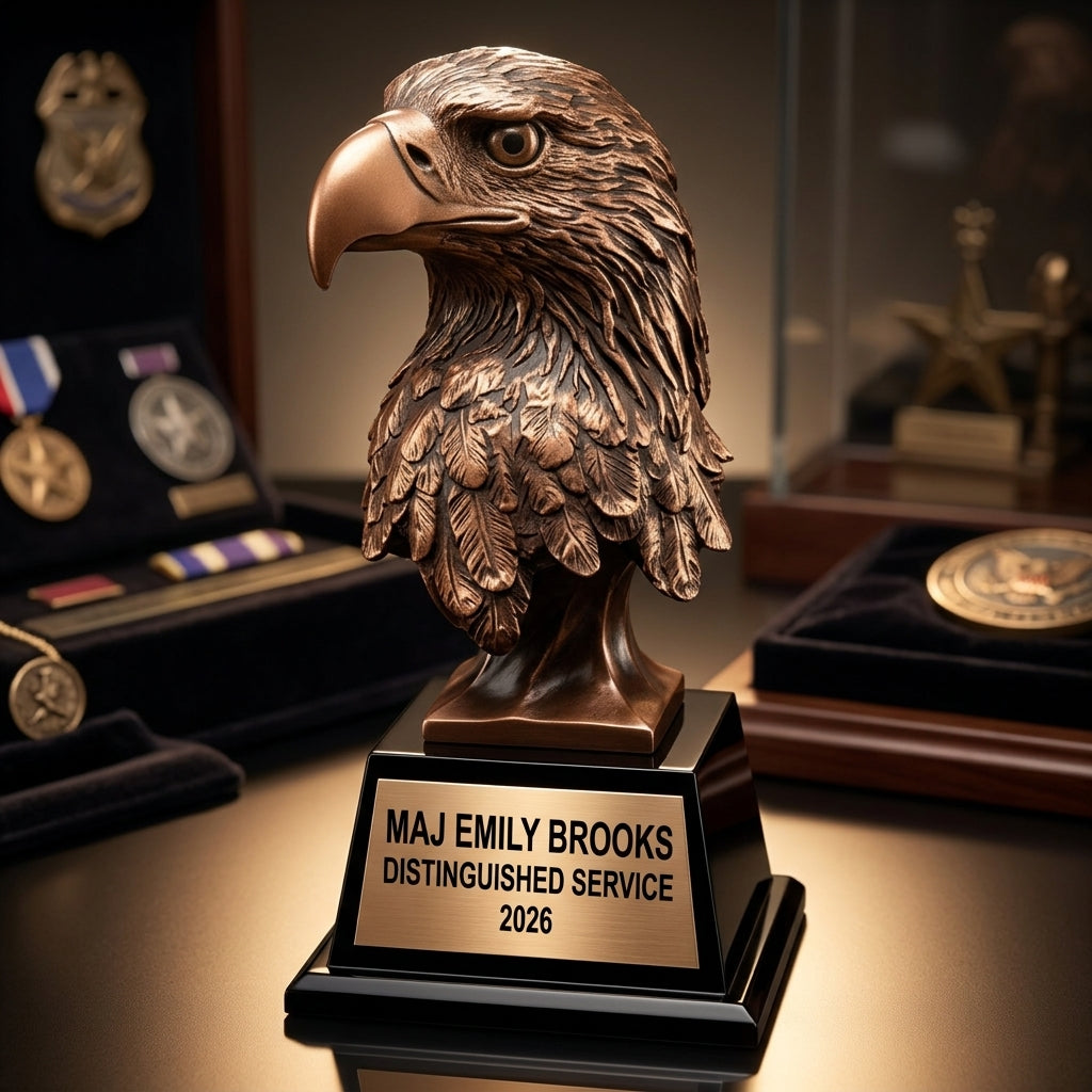 Military Trophy Award | Personalized Gift | Custom Engraved | Retirement | Promotion | Service Award | Veterans Day | 10" Resin - View 4