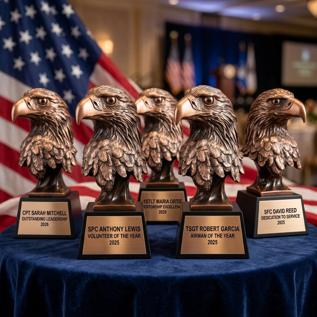 Military Trophy Award | Personalized Gift | Custom Engraved | Retirement | Promotion | Service Award | Veterans Day | 10" Resin - View 6