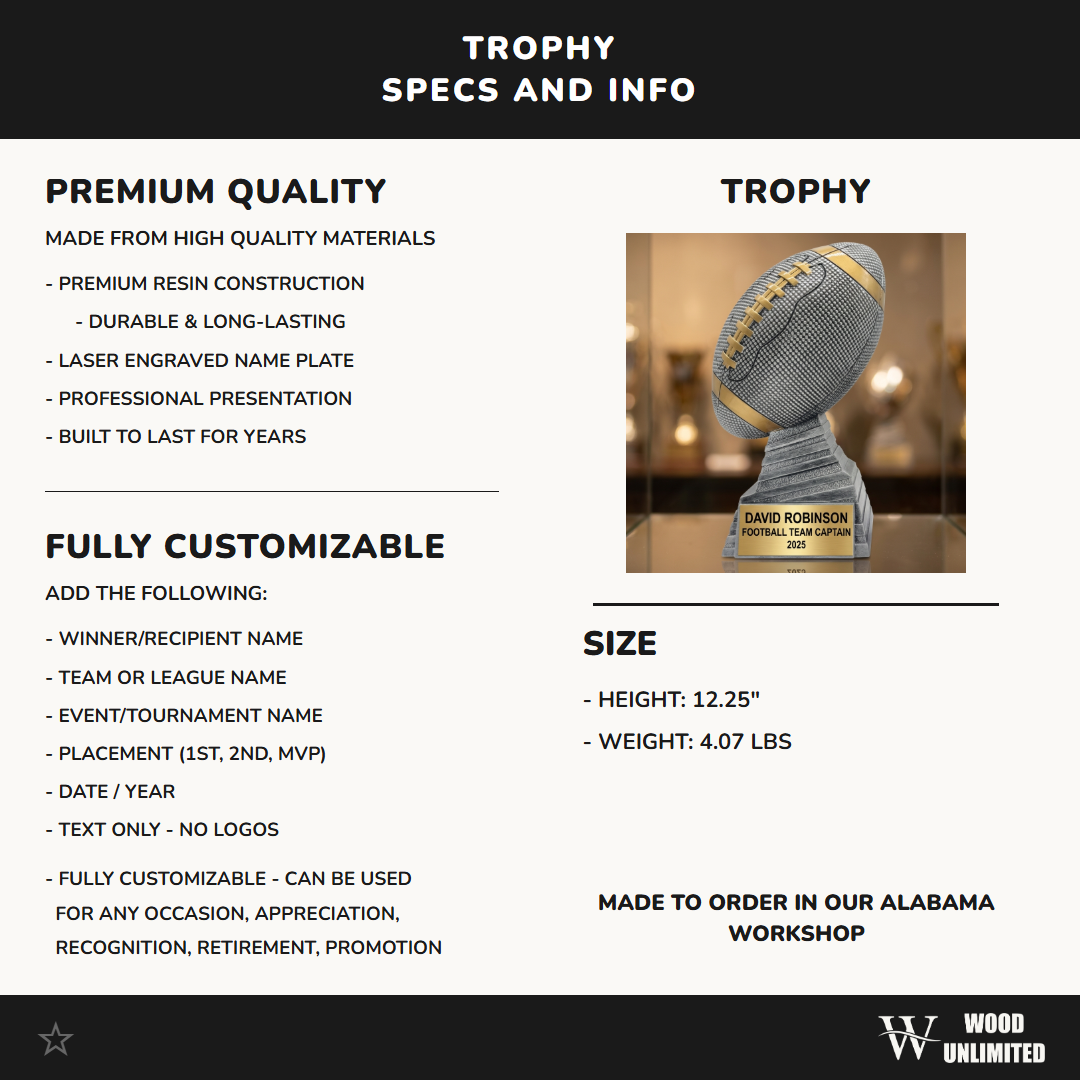 Personalized | Football Award | Custom Engraved | Football Trophy | Personalized Award | Team Captain | MVP Award | Championship