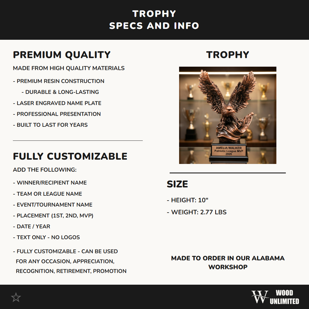 Patriotic Award Trophy | Personalized Eagle | Custom Engraved | American Pride | Gift | Recognition