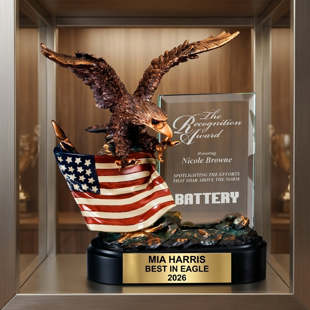 Personalized | Patriotic Award | Custom Engraved | Eagle Award | Patriotic Trophy | Military Gift | Veteran Recognition | Engraved Plaque - View 1