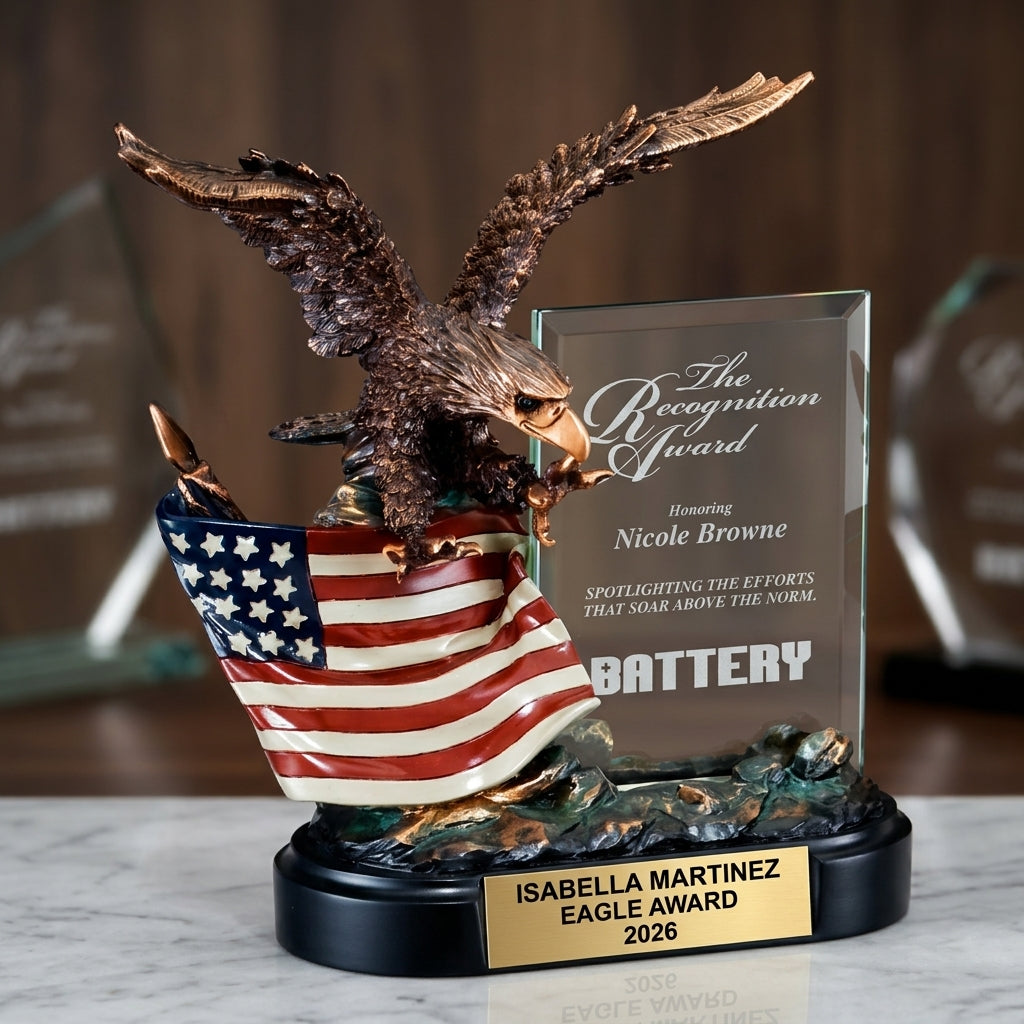 Personalized | Patriotic Award | Custom Engraved | Eagle Award | Patriotic Trophy | Military Gift | Veteran Recognition | Engraved Plaque - View 3