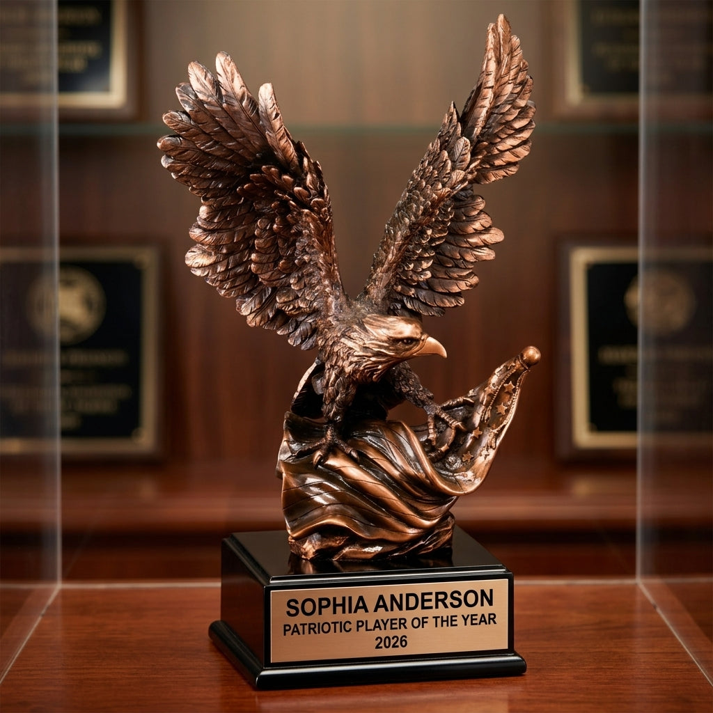 Patriotic Award Trophy | Personalized Eagle | Custom Engraved | American Pride | Recognition Gift | Bronze Finish - View 1