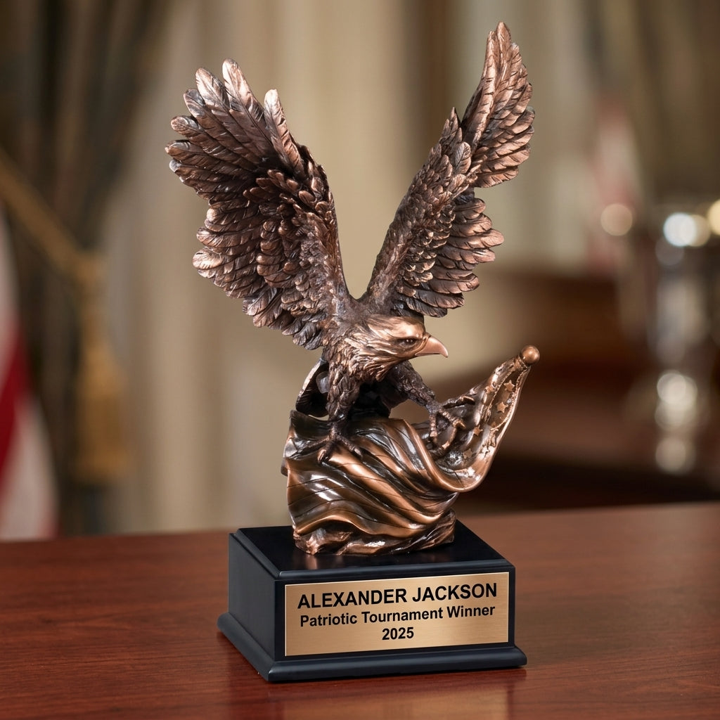 Patriotic Award Trophy | Personalized Eagle | Custom Engraved | American Pride | Recognition Gift | Bronze Finish - View 2