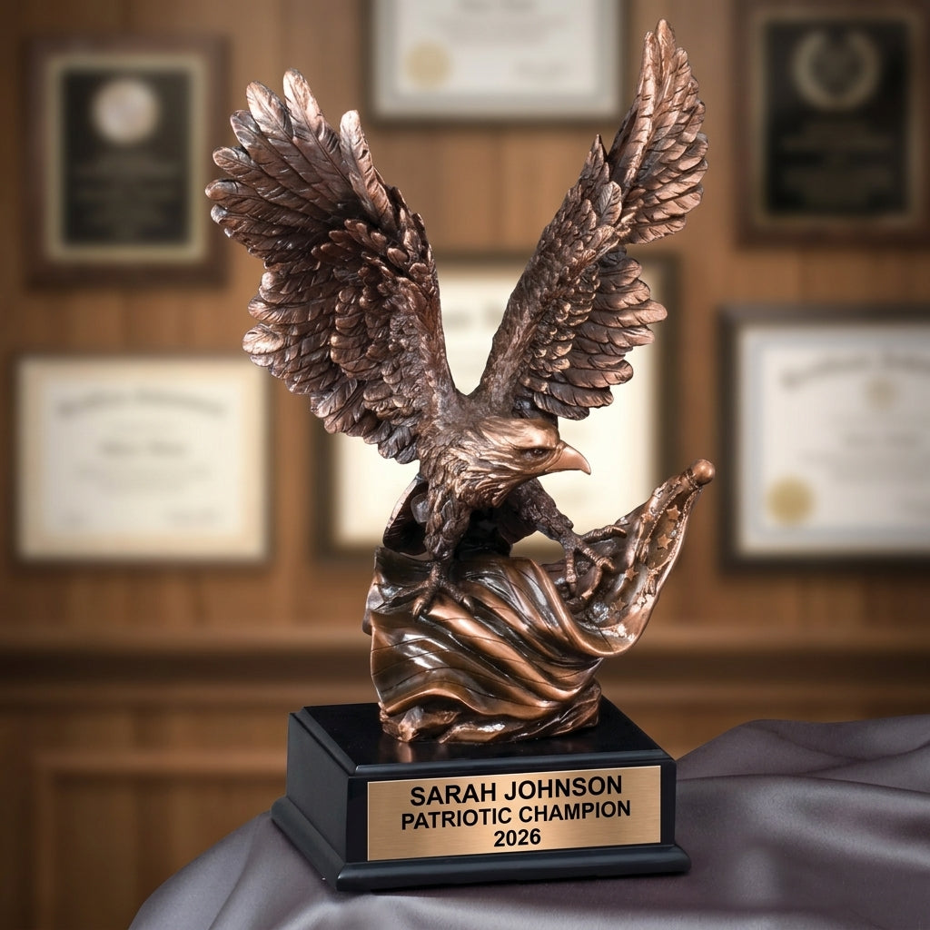 Patriotic Award Trophy | Personalized Eagle | Custom Engraved | American Pride | Recognition Gift | Bronze Finish - View 3
