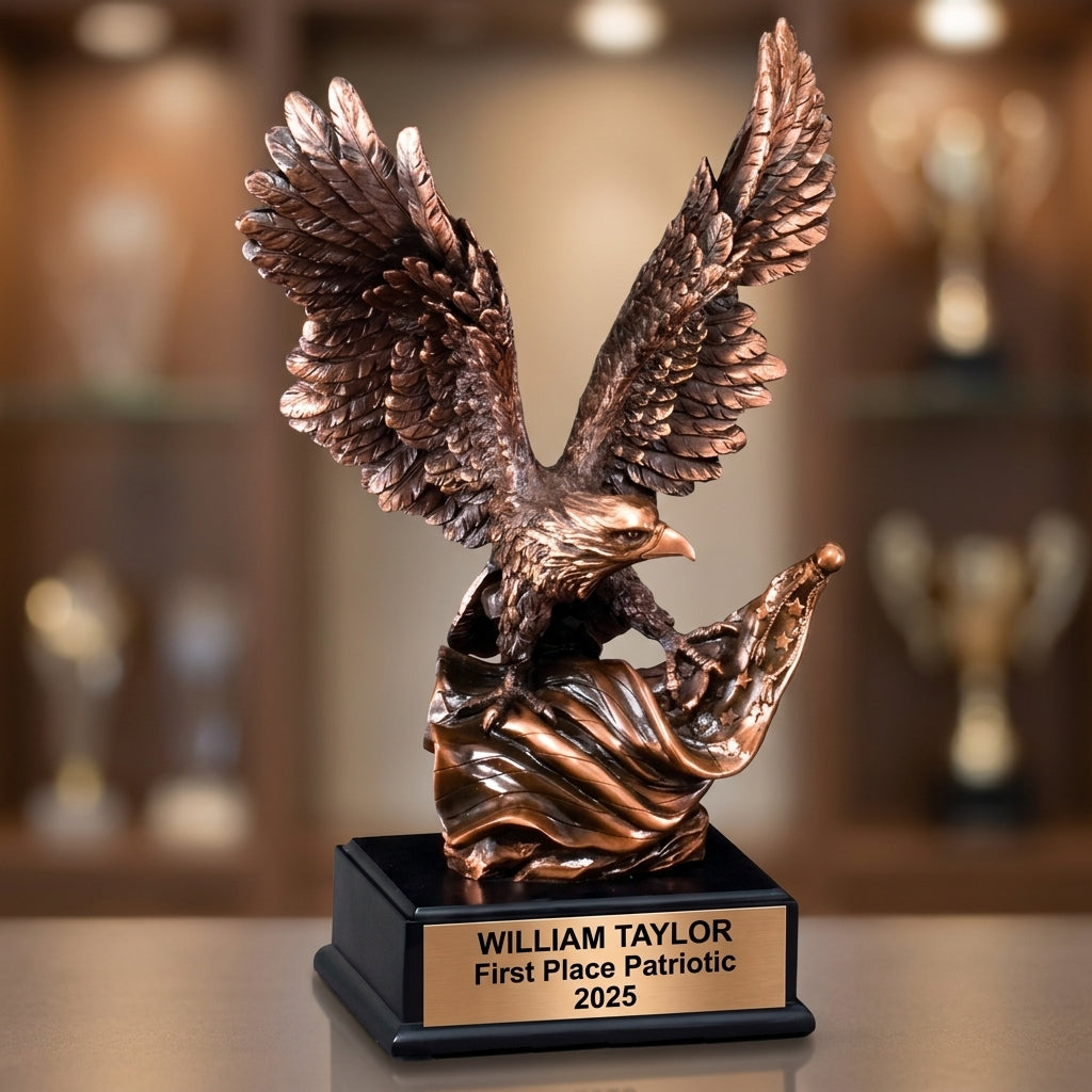 Patriotic Award Trophy | Personalized Eagle | Custom Engraved | American Pride | Recognition Gift | Bronze Finish - View 4