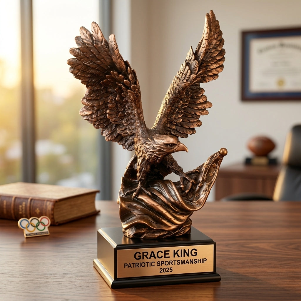 Patriotic Award Trophy | Personalized Eagle | Custom Engraved | American Pride | Recognition Gift | Bronze Finish - View 5