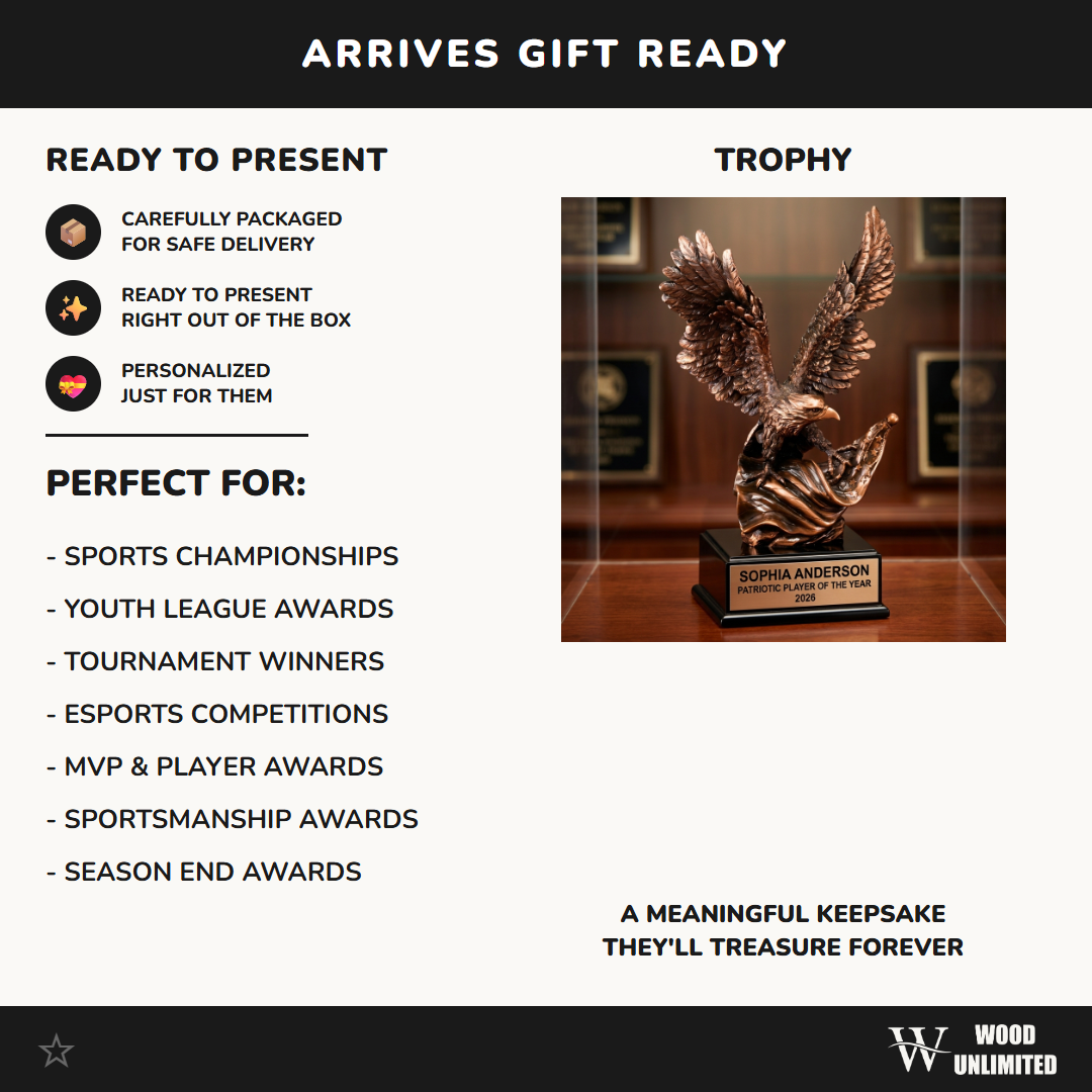 Patriotic Award Trophy | Personalized Eagle | Custom Engraved | American Pride | Recognition Gift | Bronze Finish