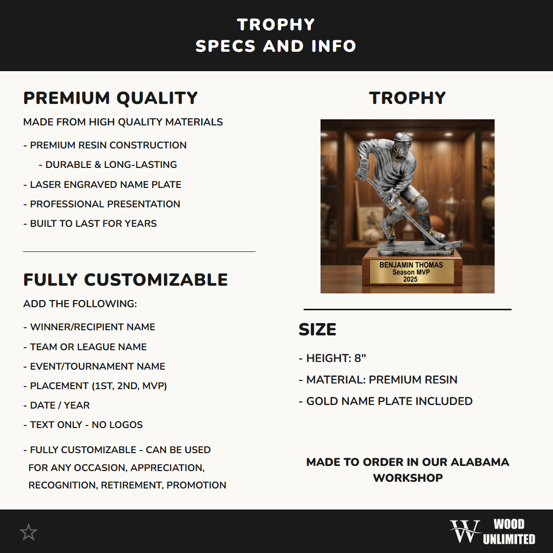 Hockey Award Trophy | Personalized | Custom Engraved | Ice Hockey Award | Player Gift | Hockey Team Award | Engraved Trophy