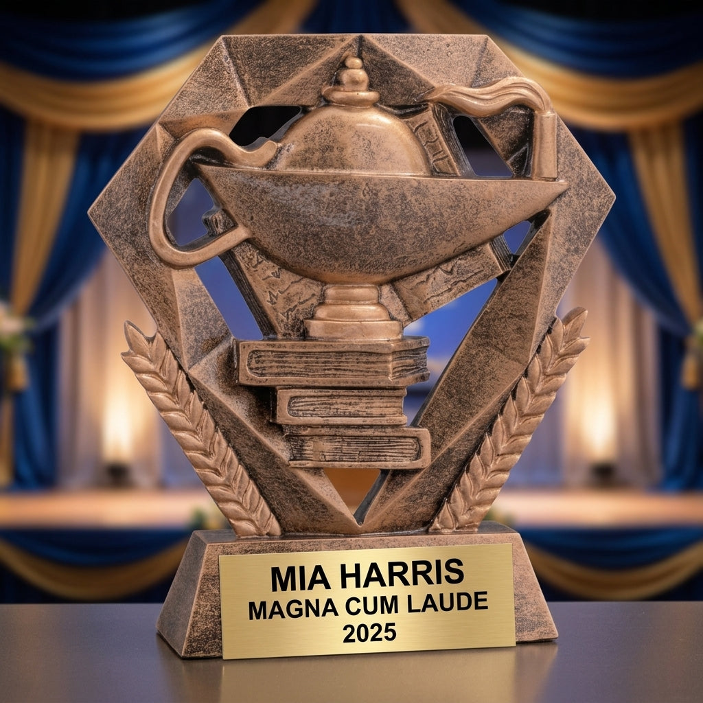 Graduation Award Trophy | Personalized Gift | Custom Engraved | Lamp of Knowledge | Academic Achievement | Class of 2024/2025 - View 1