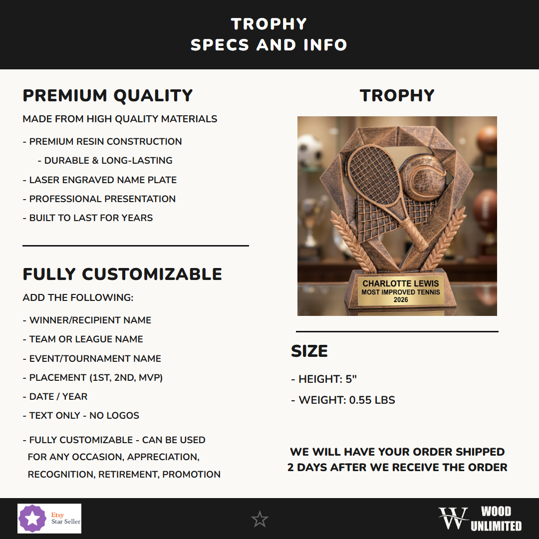 Tennis Diamond Resin Trophy 5"