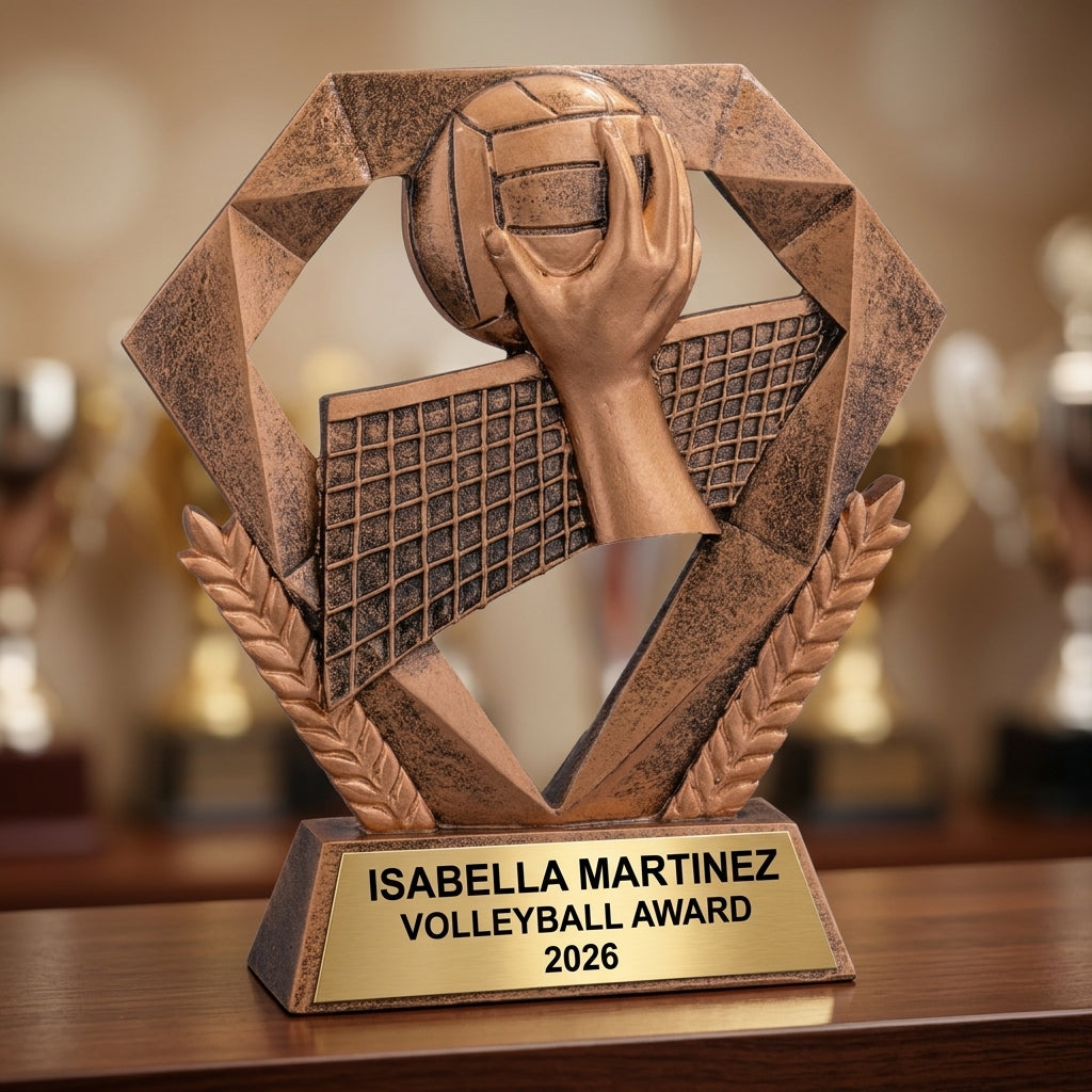 How to order a personalized volleyball trophy in 3 easy steps with custom name, team, and year engraving